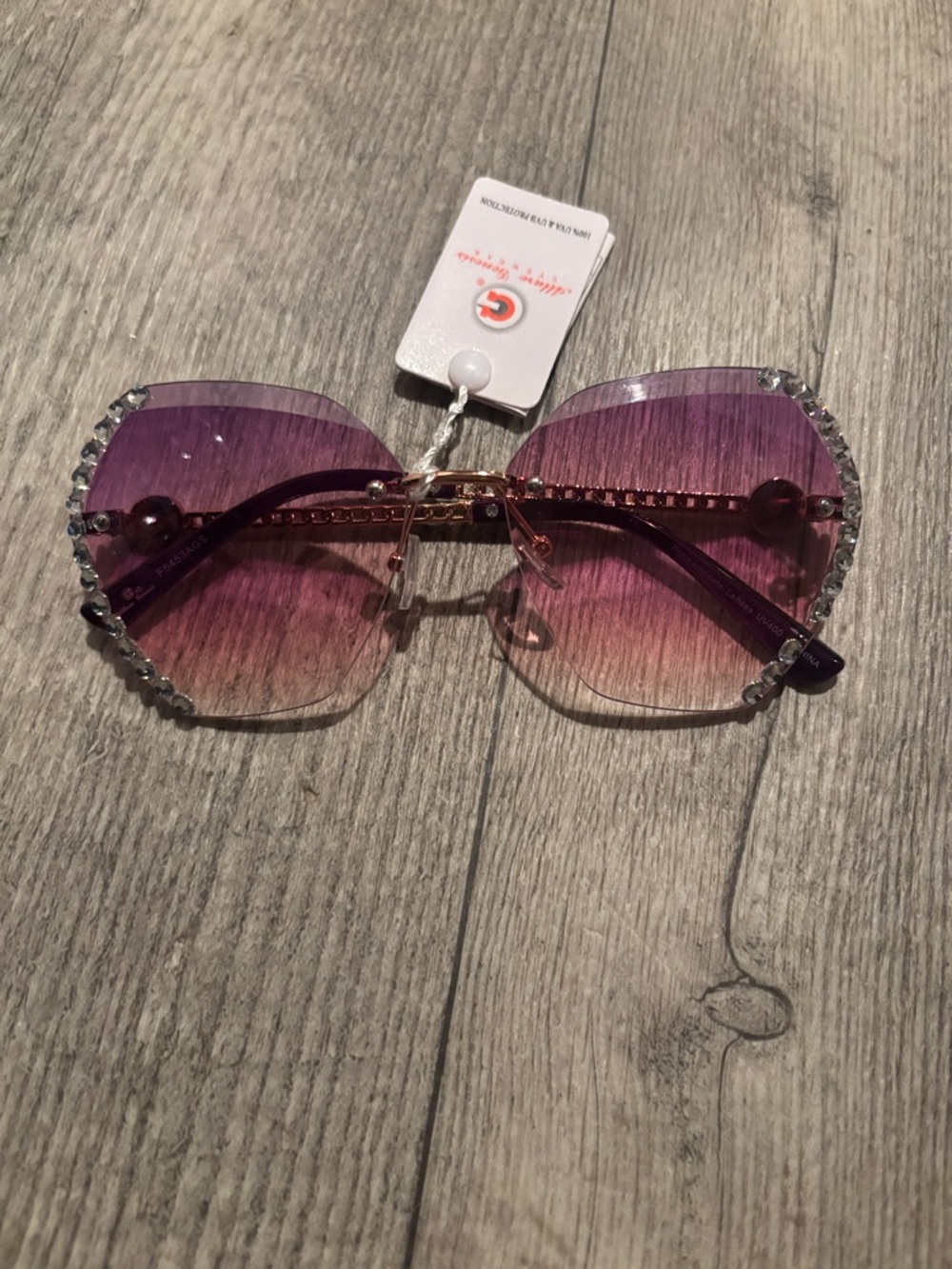 Rhinestone Accent Purple Gradient Women's Sunglasses